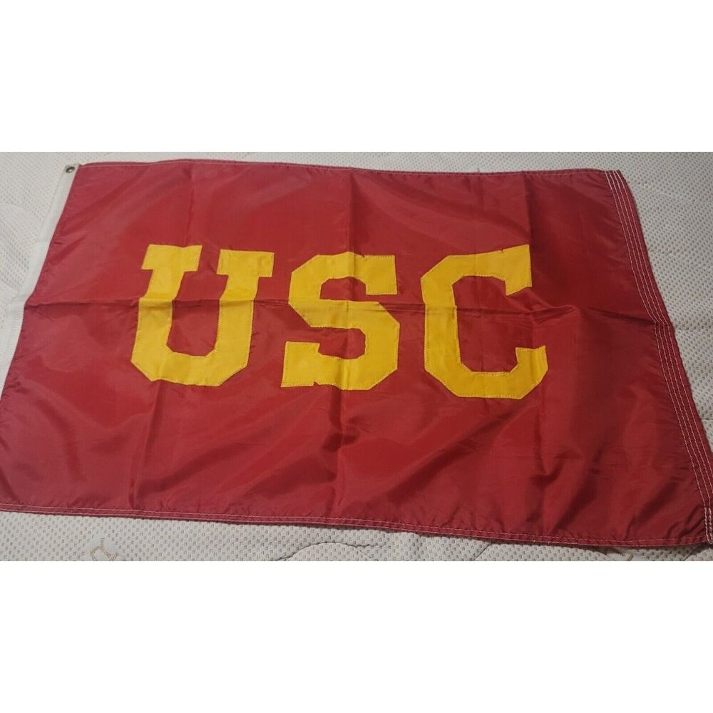 Vintage USC University of Southern California Sewn Patches Flag 23.5” X 36.5”